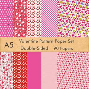 lot 6072 image: FEPITO 90 Sheets Valentine Pattern Paper Set, 14 x 21cm Decorative Paper for DIY Scrapbook Card Making Decoration Valentines Day Supplies, 10 Designs