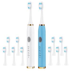 lot 6085 image: VANTREEGAO Electric Toothbrush 2 Pack, Travel Electric Toothbrush for Adult Includes 10 Replacement Brush Heads, 5 Modes, 2 Hours Charge for 60 Days (White & Blue)