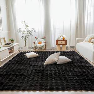 lot 6092 image: Black Rabbit Plush Area Rug for Bedroom Living Room Sofa,6X9 Faux Fur Fluffy Shaggy Rectangular Square Rug for Kids Teen Girls Room,Furry Carpet Rug for Nursery Baby Room Decor for Teenage