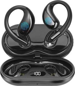 lot 6094 image: Psadhi Open Ear Clip Wireless Earbuds Bone Conduction Headphones, Bluetooth 5.4, Open Ear Design for Running Fitness,Office��Built-in Mic, IPX7 Waterproof, LED Display Charging Case,Ear Hooks Black