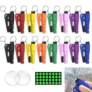 lot 6098 image: Car Window Breaker Tool 16 Pack 3in1 Portable Emergency Life Hammer Escape Tool Seat Belt Cutter and Glass Breaker with Keychain for Car All Vehicle, Ideal Gift for Family & Friends, Multicolor