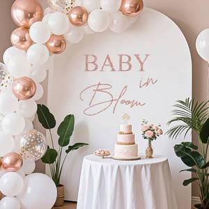 lot 6100 image: Baby in Bloom Decal Sign Baby Shower Arch Sticker Gender Reveal Party Backdrop Decal Sign Ideal for Arch Backdrop Wall or Any Smooth Surface Decorations (Rose Gold)