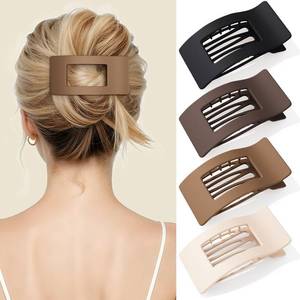 lot 6106 image: 4 Pcs Large Flat Hair Clips for Women Girls - French Rectangle Lay Down Flat Claw Clips for Thick Thin Hair, Comfortable Curved Hair Clip, Matte Non-slip Strong Hold Square Hair Accessories, Brown