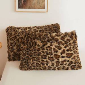 lot 6114 image: XeGe Cheetah Print Faux Fur Fluffy Pillowcases, Plush Shaggy Soft Long Pillow Covers, Fuzzy Decorative Leopard Print Pillow Cases, Furry Pillow Shams for Bed Couch Zipper, Set of 2(Standard, Brown)