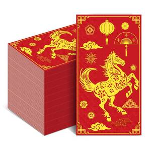 lot 6119 image: PYURTHITY 100 Pcs 2026 Year of the Horse Paper Napkins, Chinese New Year Decoration, Chinese Zodiac Horse Napkins Chinoiserie Gold Red Napkin for Lunar New Year Festival Party Supplies Table Decor