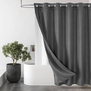 lot 6122 image: MitoVilla No Hooks Needed Grey Waffle Shower Curtain Liner Set, Modern Waffle Weave Heavy Duty Fabric Cloth Shower Curtain with Snap-in Liner for Luxury Neutral Hotel Spa Bathroom Decor