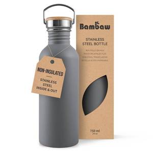 lot 6132 image: Bambaw Stainless Steel Water Bottle, 750 ml, Grey Sports Bottle, Non-Insulated Metal Water Bottle, Reusable, 750 ml, BPA-Free Flask, Leakproof �� Stormy Gray