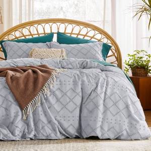 lot 6140 image: Bedsure Boho Duvet Cover King Size - Light Grey Breathable & Soft Boho Bedding, Machine Washable Comforter Cover for All Seasons, Includes 1 Duvet Cover 104x90 with 2 Pillow Shams & Zipper Closure