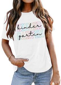 lot 6165 image: Kindergarten Teacher Shirts Women Preschool Teacher T-Shirt Tiny Humans Tee Funny Teaching Tee Summer Short Sleeve Top White size 2XL