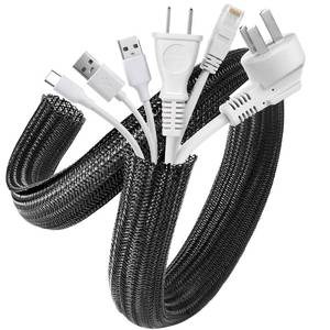 lot 6166 image: AGPTEK Cable Sleeve Cover, 2 Pack 5ft - 1.2 inch Desk Cord Organizer Cable Hider, Home Office Wire Management Computer TV Wire Loom Tubing, Pet Proof Cord Protector, from Cat Dog Chewing, Black