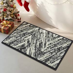 lot 6183 image: HRILO Woven Bath Mat, Modern Bathroom Rug Non-Slip, Washable, Ultra-Absorbent, Quick-Drying Minimalist Bathroom Decor (Black, 24x16)