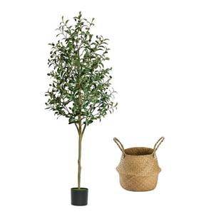 lot 9714 image: 6FT Artificial Olive Tree �� Trees with Planter&Basket, BIG KEYS Indoor Tall Faux Olive Trees Large Fake Olive Silk Tree Realistic Olive Plants with Branches and Fruits