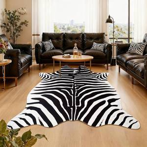 lot 9717 image: AROGAN Premium Faux Zebra Hide Rug 4.6 x 5.2 Feet, Sturdy and Large Size Bear Print Rugs, Suitable for Bedroom Living Room Western Decor, Faux Fur Animal Carpet, Black and White