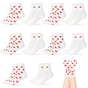 lot 9724 image: Xanllaxa 10 Pairs Cute Heart White Red Socks,2 Styles Ankle Socks for Women,Frilly Fun Heart Pattern Crew Socks,Novelty Aesthetic Sock for Girls,Valentines Day,Gifts,Party