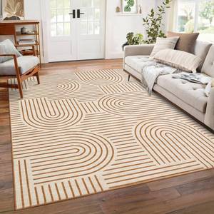 lot 9730 image: ROYHOME Washable Rug 6x9 Area Rugs for Living Room, Abstract Rug for Bedroom, Soft Rainbow Non Slip Throw Rugs with Rubber, Low Pile Stain Resistant Boho Geometric Carpet for Dining Room, Orange