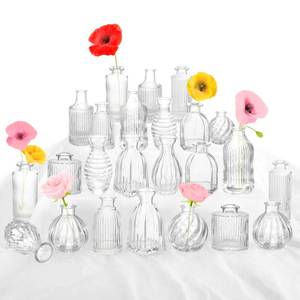 lot 9733 image: Bud Vases in Bulk 24, Small Glass Vase for Centerpieces, Vintage Vases for Decor, Mini Clear Single Flower Vase Bulk for Wedding Decor Rustic Decorative Christmas Vases Set Home Table Decorations