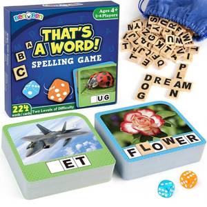 lot 9736 image: BenBen Spelling Games, 224 Flashcards, 208 Wood Letter Tiles, 1-4 Players, Learning Games for Kids 4-8, Educational Toys for Kindergarten 1st 2nd Grade, Preschool Classroom Must Haves