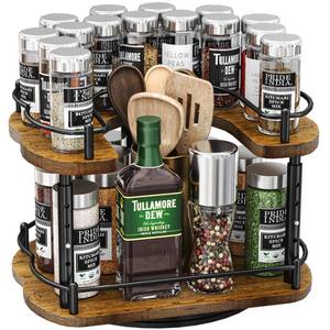 lot 9738 image: Lazy Susan Organizer Spice Rack - Spice Organization for Cabinet Height Adjustable Rotating Lazy Turntable, Pantry Kitchen Wood Revolving Seasoning Organizer (12 Inch)