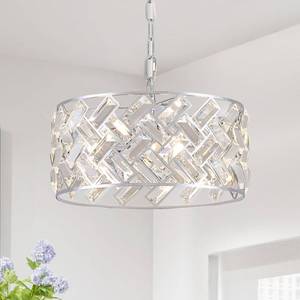 lot 9743 image: MERINEA Chrome Crystal Chandelier 4-Light, 12 Modern Round Drum Ceiling Light, Semi Flush Mount Crystal Pendant Fixture for Kitchen Island, Dining Room, Bedroom, Entryway, Hallway