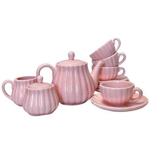 lot 9744 image: La Belle Vie Tea Set, Pink Porcelain Tea Set, 15-Piece, Perfect for Festivals, Birthday, Family, Housewarming, Events, Tea Lovers