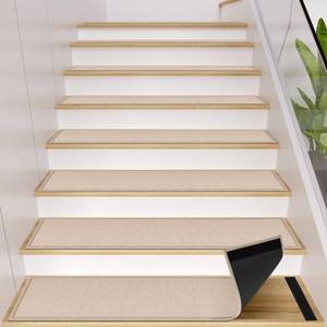 lot 9746 image: Peel and Stick Stair Carpet Treads for Wooden Steps,15 Pack Indoor Beige Stair Mats, Basement Safety Stick On Stair Rug Step Pads for Pet Dog, Elders and Kids