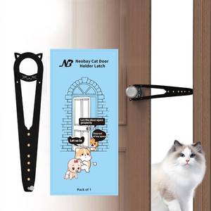 lot 10391 image: Neobay Cat Door Latch with Stabilizer, 7 Sizes Adjustable Cat Door Holder Latch to Keep Dog Out of Litter Box, Economical Alternative of Pet Gates and Interior Pet Door, Black, 1 Pack