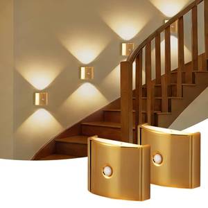 lot 10403 image: DEXULESA 2 Pack Motion Sensor Wall Light, Rechargeable Wall Sconce with 3 Color Temperatures and Brightness Adjustable, Wireless Magnetic Mount for Bedroom, Stair, Hallway, Closet (Gold)