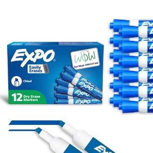 lot 10411 image: EXPO Low Odor Dry Erase Markers Chisel Tip Blue 12 Count