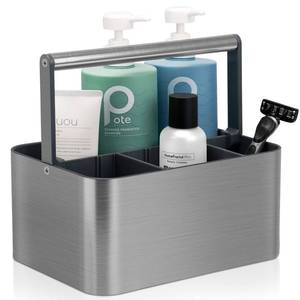 lot 10415 image: BYUNER Portable Shower Caddy Dorm Compact Bathroom Caddy Organizer with Handle & Adjustable Dividers, Hard Plastic Shower Basket Storage Tote for Toiletry, College Dorm Room Essentials for Men Gray