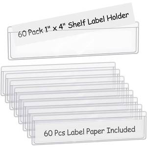 lot 10435 image: 60 Pack 1.2 x 4.3 Self Adhesive Label Holders with 60Pcs Paper Label Inserts, Shelf Tag Label Holder Clear Pockets for Bookshelf Mailbox Shelves Storage Bins