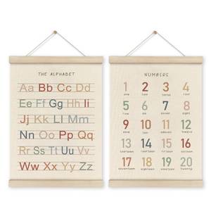 lot 10439 image: HRQKO Alphabet Numbers Poster Hanger Frame Set of 2, Nursery Wall Decor, ABC Banner Poster Wall Art with Wooden Frames, Alphabet Banner Wall Hanging Decor for Toddler Playroom Nursery, 12x16 Inch