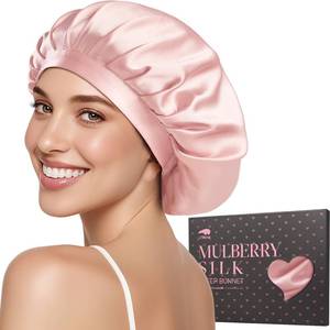 lot 10440 image: LitBear 100% Mulberry Silk Bonnet for Sleeping Women, 22 Momme Silk Hair Wrap with Elastic Band for Natural Curly Hair Long Short, Non-Slip Night Cap Reduce Friction Pink