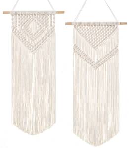 lot 10451 image: Dahey 2 Pcs Macrame Wall Hanging Woven Tapestry Wall Art Decor - Beautiful for Boho Home Decor, Apartment, Nursery, Party Decorations, 26 L�13 W, Medium