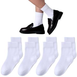 lot 10455 image: Girls Seamless Socks Crew Dress Socks 8-11 Years Kids White School Cotton Soft Socks White 4 Pairs
