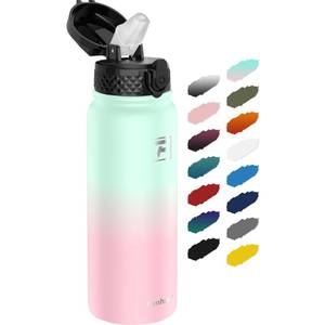lot 10456 image: Fanhaw 20 oz Insulated Stainless Steel Water Bottle with Straw Lid, Leakproof & Anti-Dust Sports Bottle for Kids, Women & Men (Green Pink)