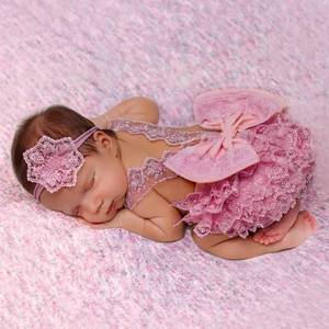 lot 10459 image: Ylsteed Newborn Photography Outfits - Girl Props Lace Romper Baby Photo Shoot Outfits Girls Photo Props (Strap Style - Purple)