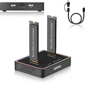 lot 10473 image: SUITOK M.2 Duplicator Cloner Dual-Bay Offline USB C to NVMe SATA Dock Station, 20Gbps M2 Reader for Both (M Key, BM Key) PCIE NGFF Docking, Size for 22110 2280 2260 2242 2230 Enclosure - STK03