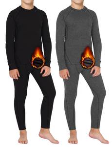 lot 10477 image: Dalavch 2 Sets Youth Boys Thermal Base Layer Long Johns Compression Leggings and Shirts Fleece Lined Underwear for Kids Girls 1 Black 1 Heather Grey X-Large