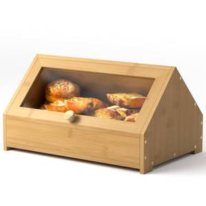 lot 11859 image: Gredak Bamboo Bread Box and Bread Storage, Corner Bread Box for Kitchen Countertop, Large Durable Black Single Layer Bamboo Breadbox