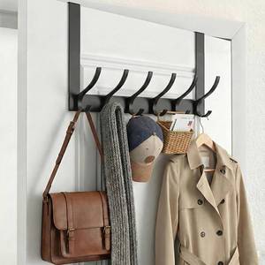 lot 11874 image: Peasulin Over The Door Hooks, Sturdy Door Hanger, Large Over The Door Towel Rack with 12 Hooks, Heavy Duty Easy to Install, for Bathroom, Bedroom��Kitchen��Hanging Towels, Coats (Black).
