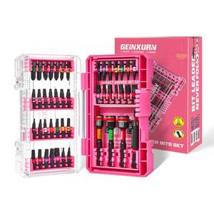 lot 11878 image: Geinxurn 47Pieces Impact Screwdriver Bits Set, Magnetic S2 Steel 1�� PhillipsSquareTorxSlottedHexSecurity Torx Bits Tips,Impact Bit Holder with Pink Storage Box Case
