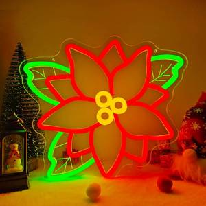 lot 11889 image: FuugZze Christmas Neon Signs for Wall Decor Poinsettia Neon Lights Christmas Led Signs for Bedroom Wall Dimmable Poinsettia Light Up Sign for Living Room Xmas Decorations Party Gift