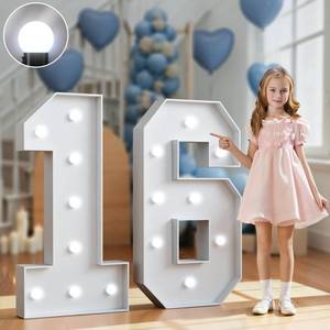 lot 11893 image: Marquee Numbers 3 Feet Tall Big Light Up Numbers Sweet 16 16th Happy Birthday Decorations Girl Boy White Anniversary Party Decor Large Cardboard Prop Backdrop Sign 16