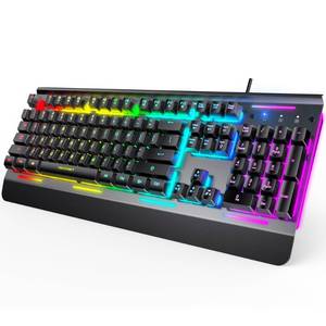 lot 11895 image: TECKNET Gaming Keyboard, USB Wired Computer Keyboard, 15-Zone RGB Illumination, IP32 Water Resistance, 25 Anti-ghosting Keys, All-Metal Panel (Whisper Quiet Gaming Switch)