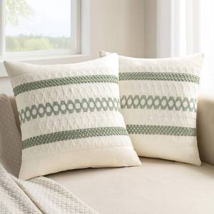 lot 11896 image: MIULEE Set of 2 Sage Green Boho Decorative Pillow Covers 20x20 Inch Farmhouse Rustic Couch Throw Pillows Modern Summer Cotton Cushion Covers Retro Cute Macrame Woven Spring Decor for Bed Sofa Chair