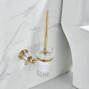 lot 11899 image: WOLIBEER Crystal Toilet Brush Holder, Polished Gold Brush Handle with Replaceable Brush Head, Stainless Steel Bathroom Cleaning Set Wall Mounted