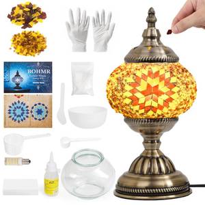 lot 11907 image: BOHMR DIY Turkish Mosaic Lamp Kit, Stained Glass Table Lamp Making Kit- Easy and Fun, No Experience Needed, Mosaic Art & Craft Project Kits for Adults & Teens, Make Your Own Table Lamp,Brown & Amber