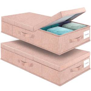 lot 11916 image: Supowin Underbed Storage Containers Bin with Lids, Large Under Bed Storage Organizer Box with Handle, Foldable Under the Storage Bags for Organizing Clothes, Shoes, Blankets, Pillows (Small Damage)