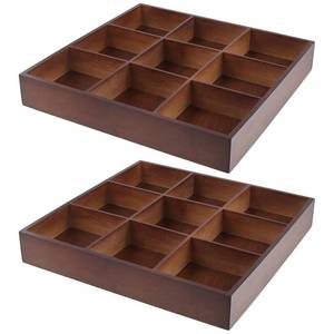 lot 11918 image: FUNSUEI 2 PCS Multi Compartment Wooden Tray, Divided Wooden Tray, Bamboo Serving Tray with 9 Sections, Wood Divided Snack Tray Storage Box for Appetizers, Jewelry, 12 x 12 x 1.85 Inch