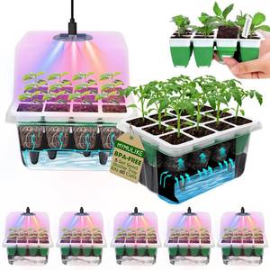 lot 11919 image: MYMULIKE Seed Starter Tray with Grow Light,5 Pack 60 Cells Seedling Tray Kit Reusable & Dishwasher Safe for Starting Vegetable, Flower & Herb Seeds Indoor Grow Kit for Deep-Rooted Seedlings